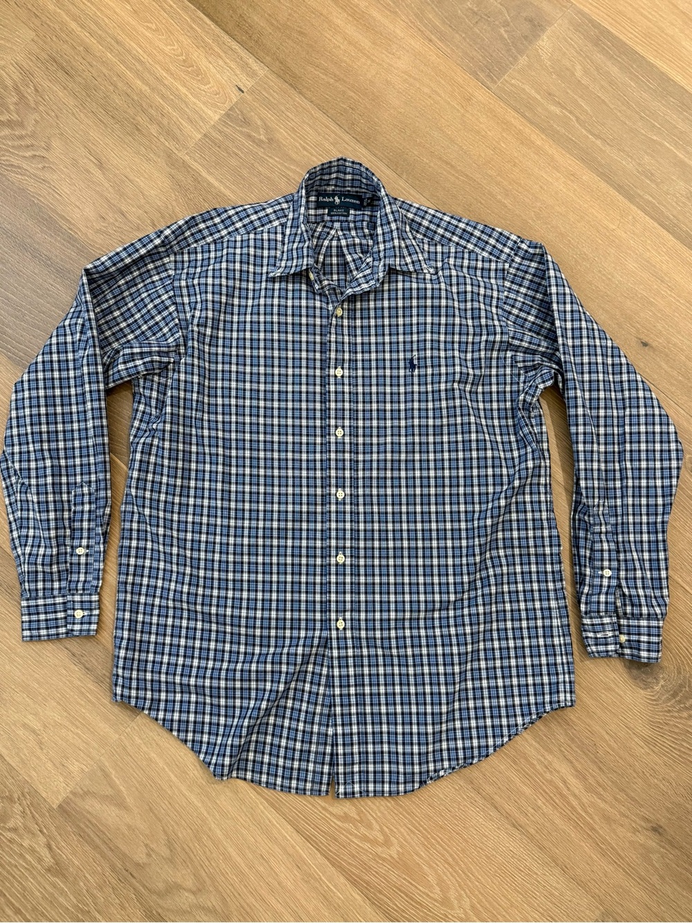 Ralph Lauren Navy and White Plaid Button-Down Shirt